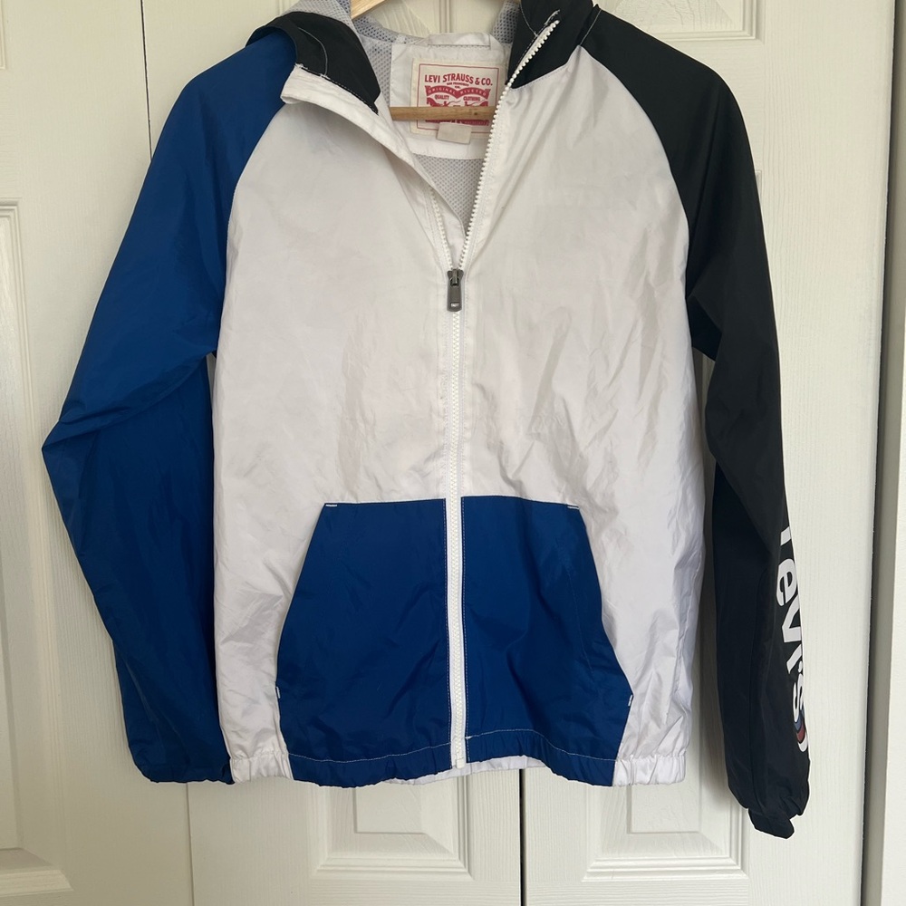 Levi's Kids Tri-Tone Raincoat - Blue, White, Black size kids large